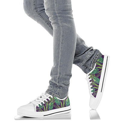 Palm Leaves Pattern Print Design PL03 White Bottom Low Top Shoes