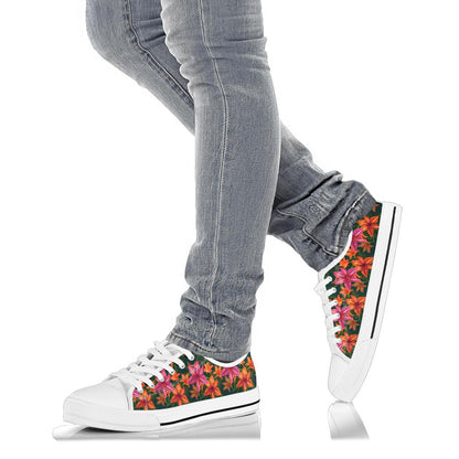 Amaryllis Pattern Print Design AL01 White Bottom Low Top Shoes