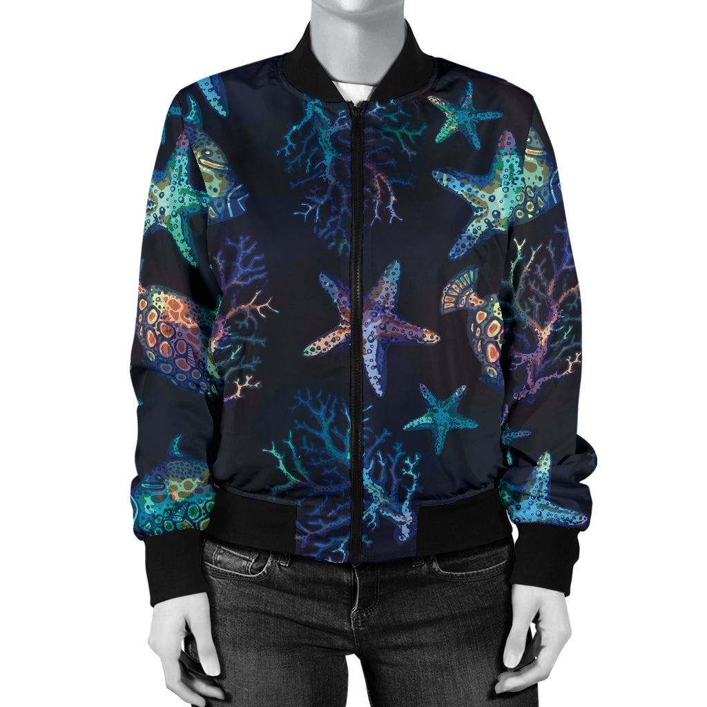 Starfish Pattern Print Design 01 Women's Bomber Jacket