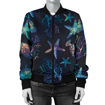 Starfish Pattern Print Design 01 Women's Bomber Jacket