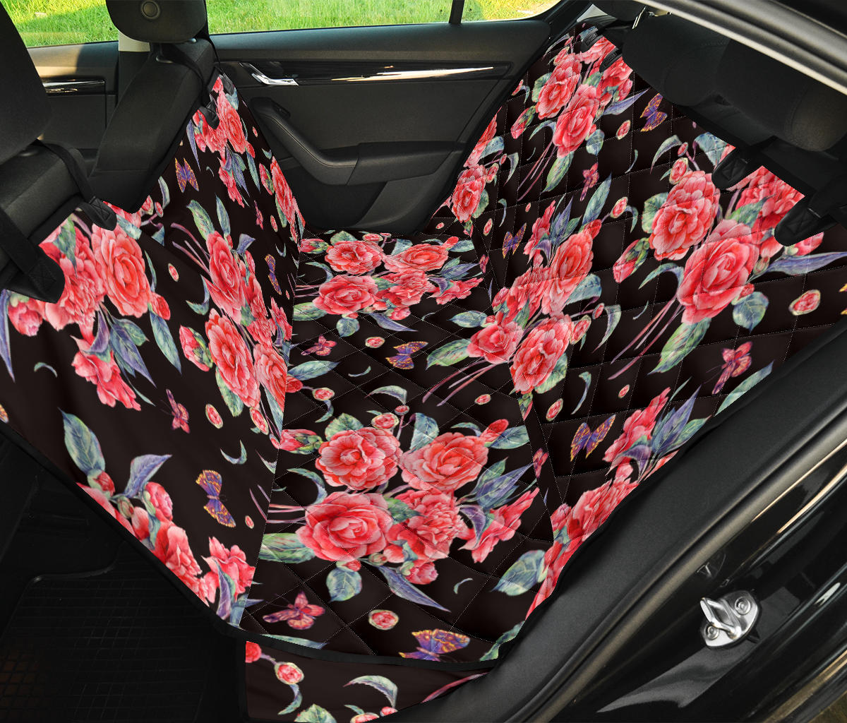 Camellia Pattern Print Design CM03 Rear Dog  Seat Cover