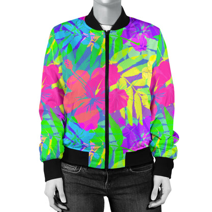 Neon Tropical Pattern Print Design A03 Women's Bomber Jacket