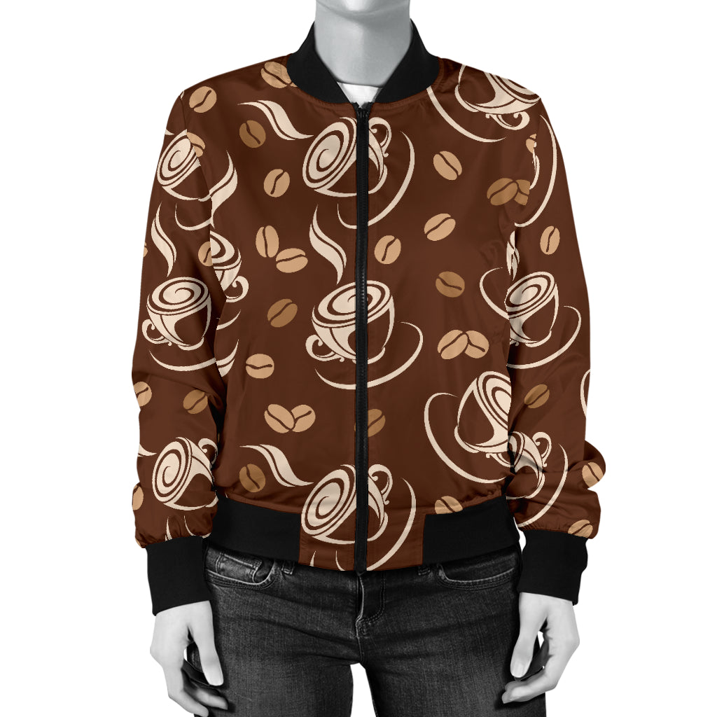 Coffee Pattern Print Design 03 Women's Bomber Jacket