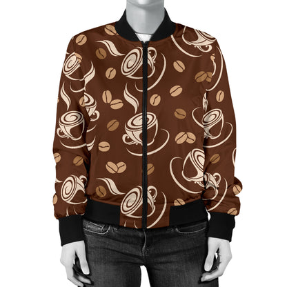 Coffee Pattern Print Design 03 Women's Bomber Jacket