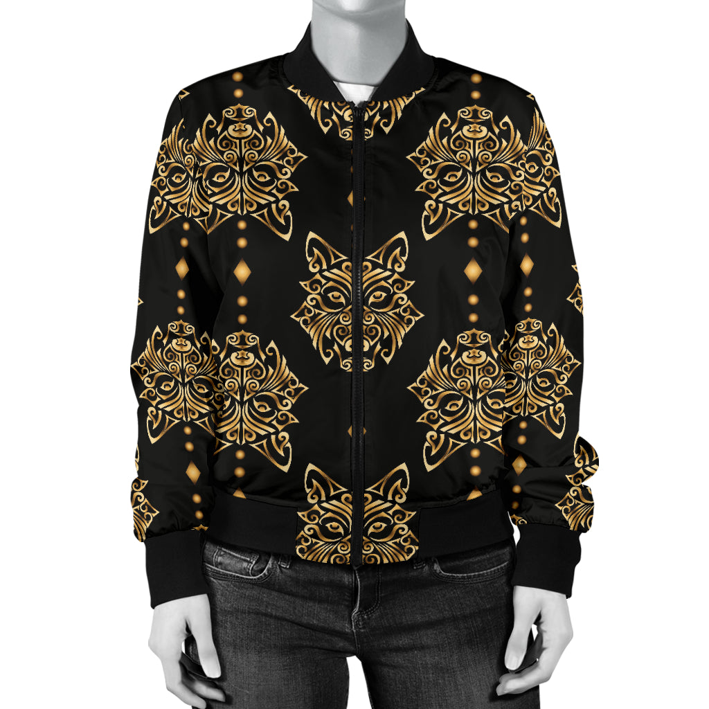 Aztec Wolf Pattern Print Design 04 Women's Bomber Jacket