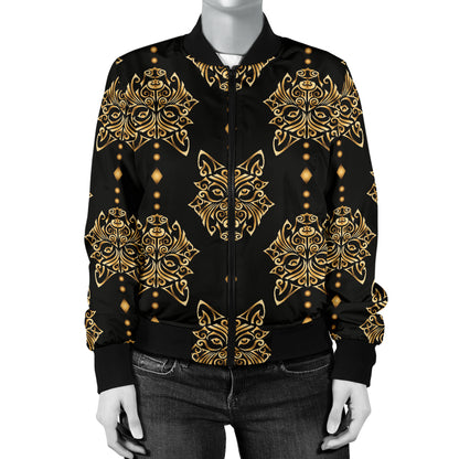 Aztec Wolf Pattern Print Design 04 Women's Bomber Jacket