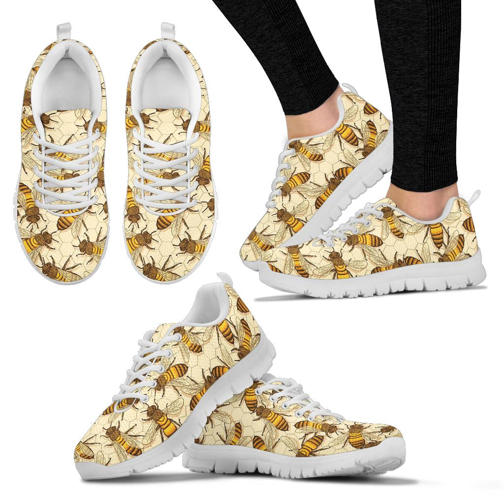 Bee Pattern Print Design BEE05 Sneakers White Bottom Shoes