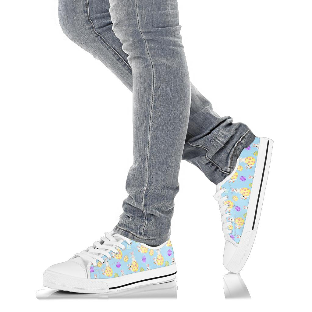 Easter Eggs Pattern Print Design RB015 White Bottom Low Top Shoes
