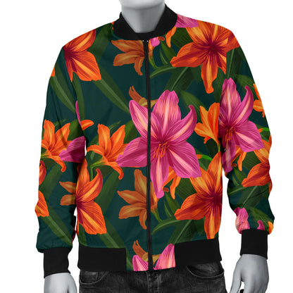 Amaryllis Pattern Print Design AL01 Men Bomber Jacket