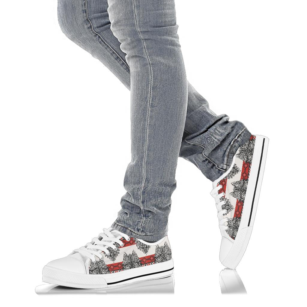 Native Indian Wolf White Bottom Low Top Shoes
