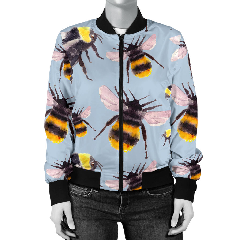Bee Pattern Print Design BEE08 Women Bomber Jacket