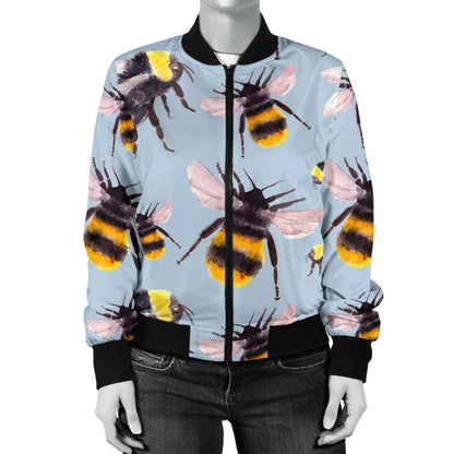 Bee Pattern Print Design BEE08 Women Bomber Jacket