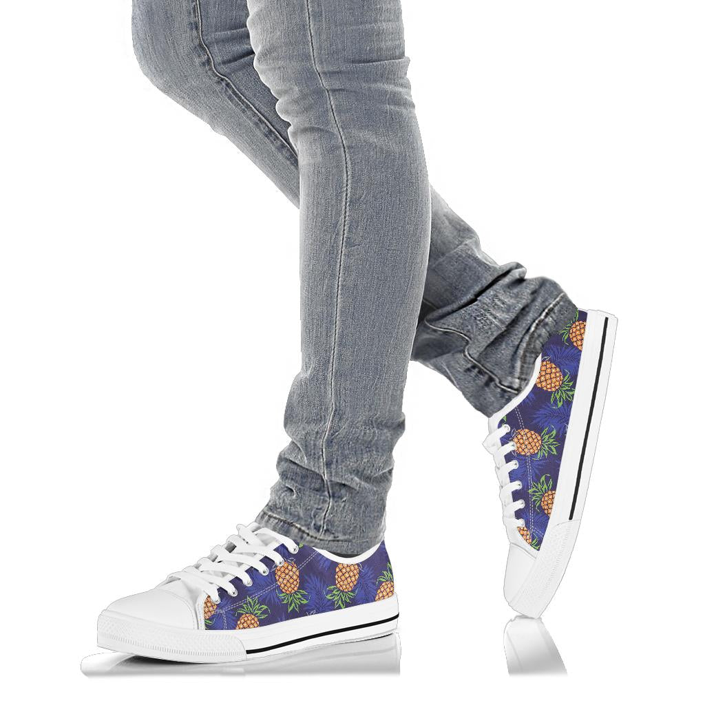 Pineapple Pattern Print Design PP02 White Bottom Low Top Shoes