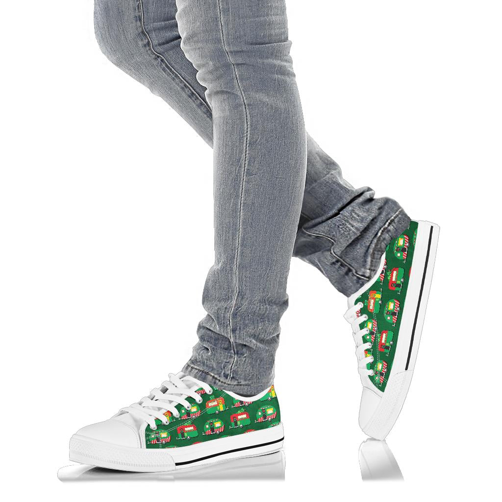 Camper Camping Christmas Themed Print White Bottom Low Top Shoes