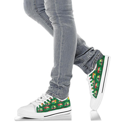 Camper Camping Christmas Themed Print White Bottom Low Top Shoes