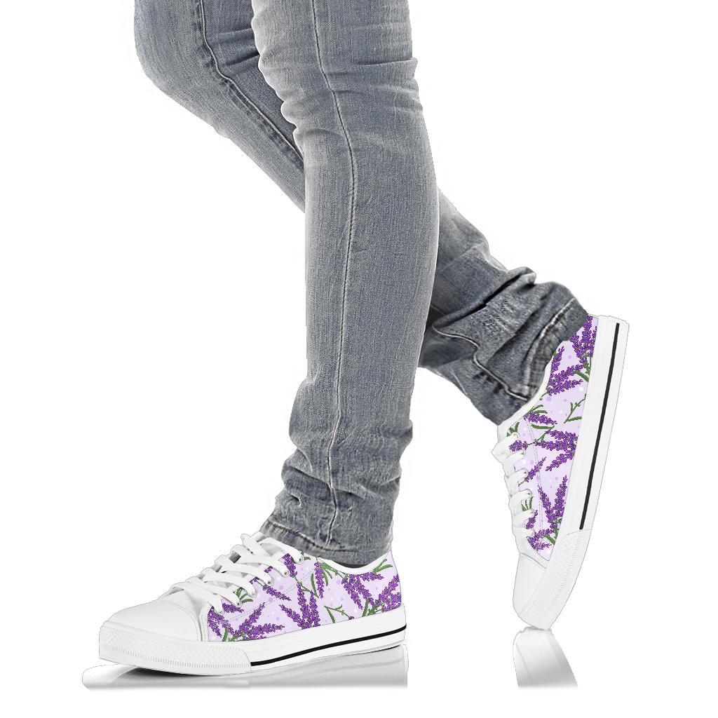 Lavender Pattern Print Design LV02 White Bottom Low Top Shoes