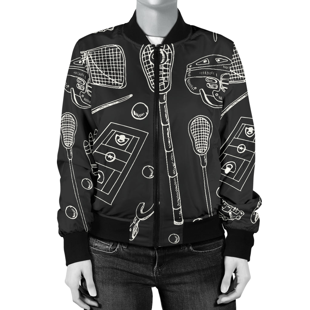 Lacrosse Pattern Print Design 01 Women's Bomber Jacket