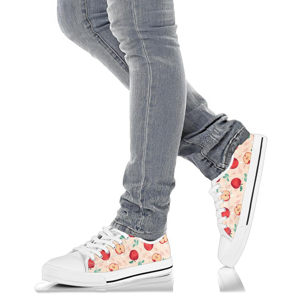 Apple Pattern Print Design AP06 White Bottom Low Top Shoes