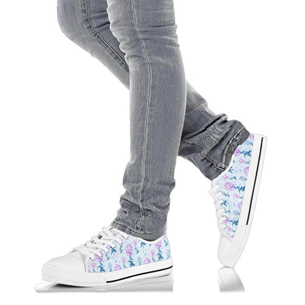 Lilac Pattern Print Design LI05 White Bottom Low Top Shoes