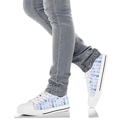 Lilac Pattern Print Design LI05 White Bottom Low Top Shoes