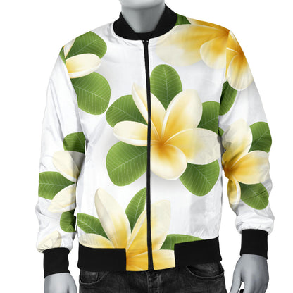 Yellow Plumeria Pattern Print Design PM012 Men Bomber Jacket