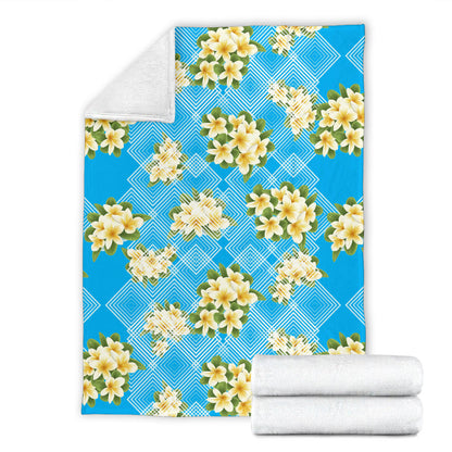 Yellow Plumeria Design Print Pattern Fleece Blanket