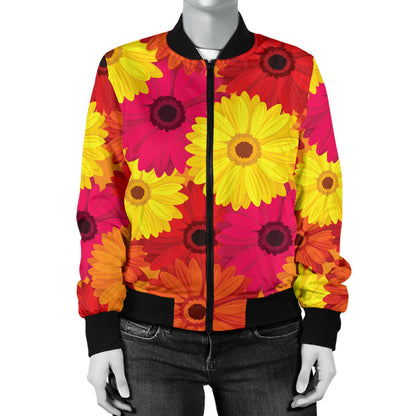 Gerberas Pattern Print Design GB05 Women Bomber Jacket