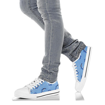 Dolphin Blue Print White Bottom Low Top Shoes