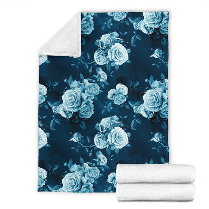Rose Blue Pattern Print Design RO014 Fleece Blanket