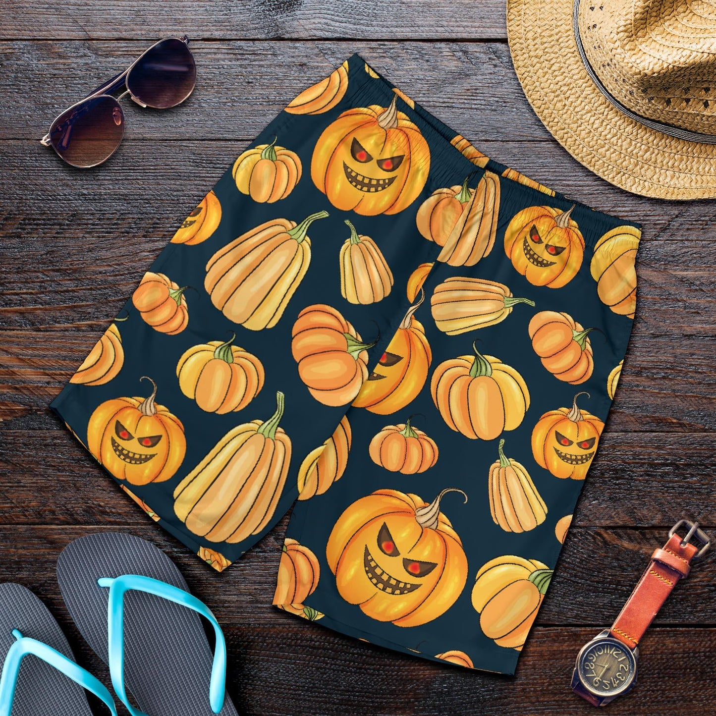 Pumpkin Halloween Pattern Print Design A04 Mens Shorts