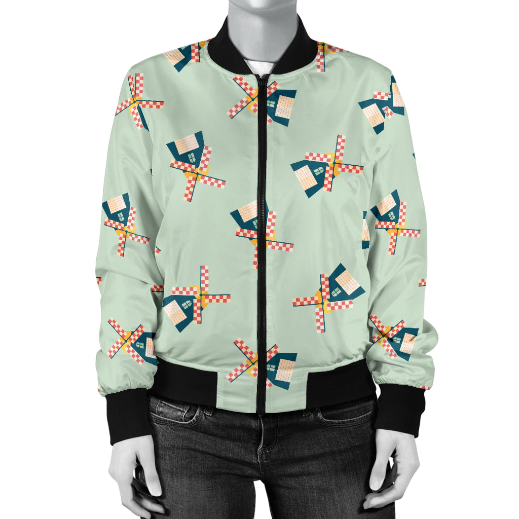 Windmill Pattern Print Design 02 Women's Bomber Jacket