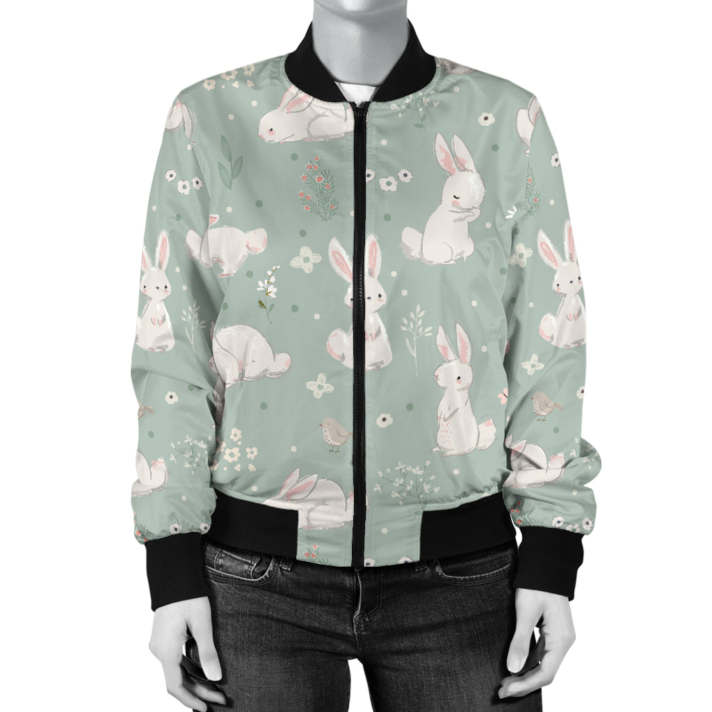 Bunny Pattern Print Design 03 Women's Bomber Jacket