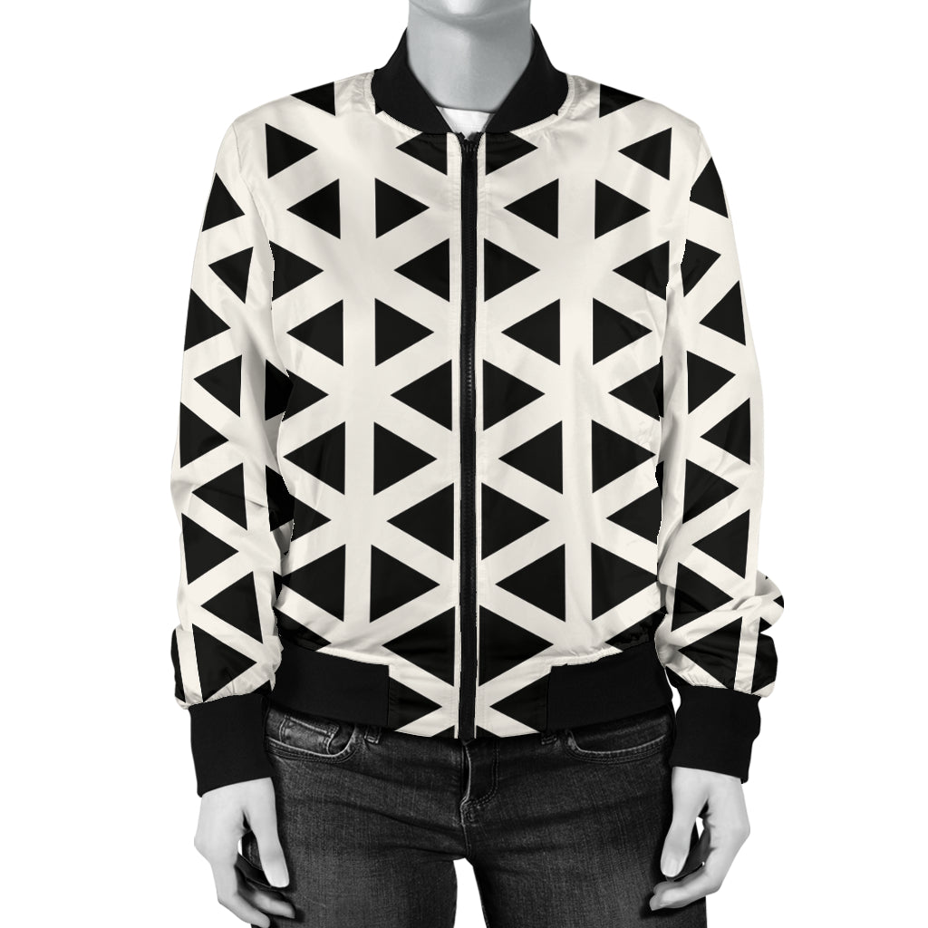 Geometric Black White Pattern Print Design 03 Women's Bomber Jacket