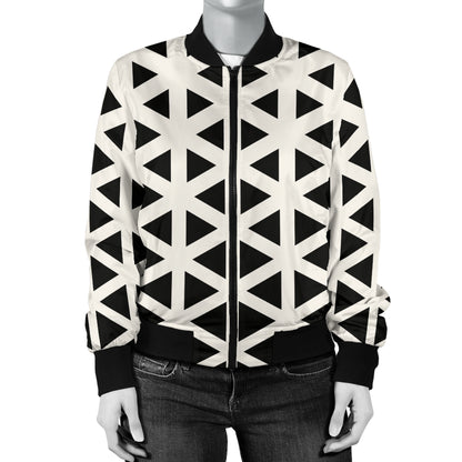 Geometric Black White Pattern Print Design 03 Women's Bomber Jacket