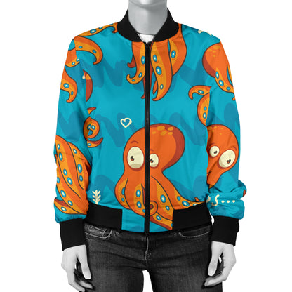 Octopus Pattern Print Design A02 Women's Bomber Jacket