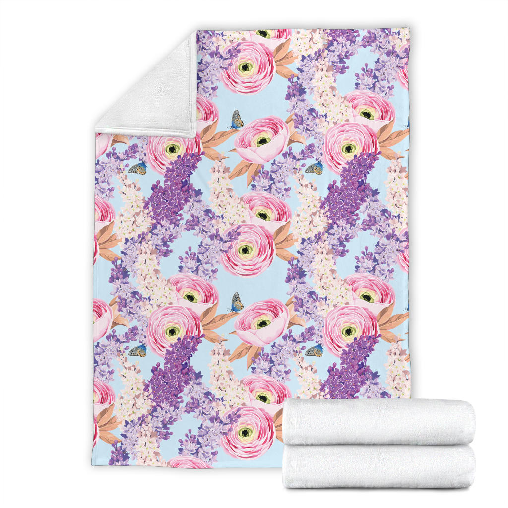 Lilac Pattern Print Design LI03 Fleece Blanket