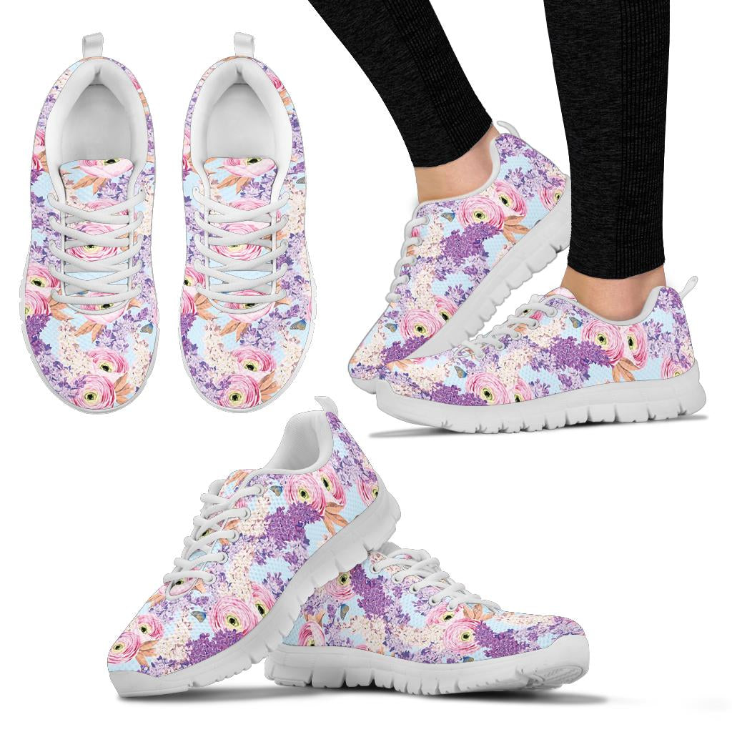 Lilac Pattern Print Design LI03 Sneakers White Bottom Shoes