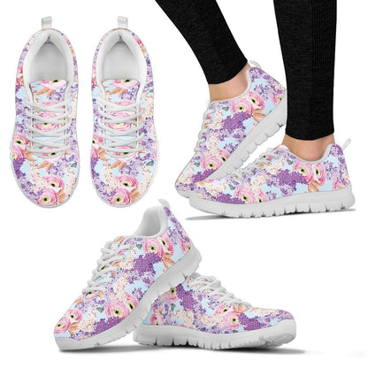 Lilac Pattern Print Design LI03 Sneakers White Bottom Shoes