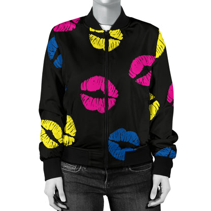 Lip Neon Color Pattern Print Design 01 Women's Bomber Jacket
