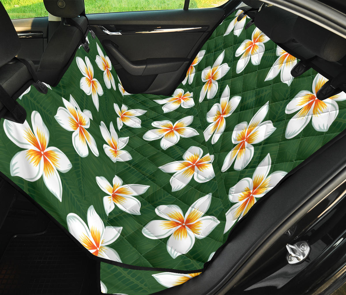 White Plumeria Pattern Print Design PM020 Rear Dog  Seat Cover