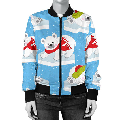 Polar Bear Pattern Print Design PB06 Women Bomber Jacket