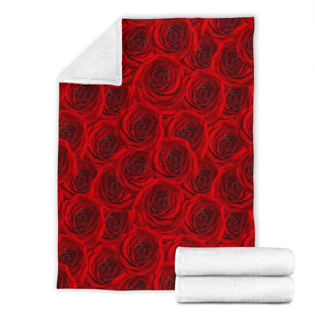 Rose Red Pattern Print Design RO04 Fleece Blanket