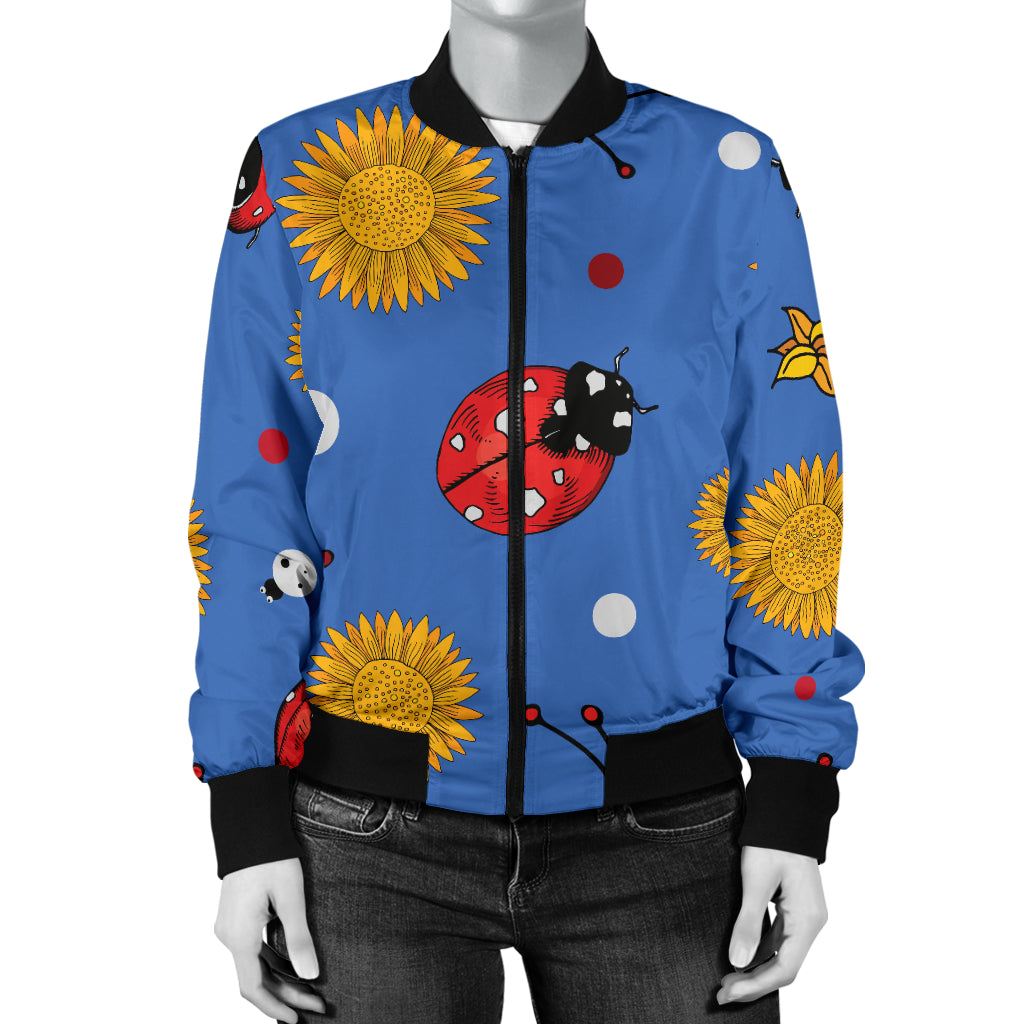 Ladybug Pattern Print Design 05 Women's Bomber Jacket