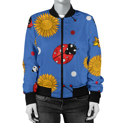 Ladybug Pattern Print Design 05 Women's Bomber Jacket