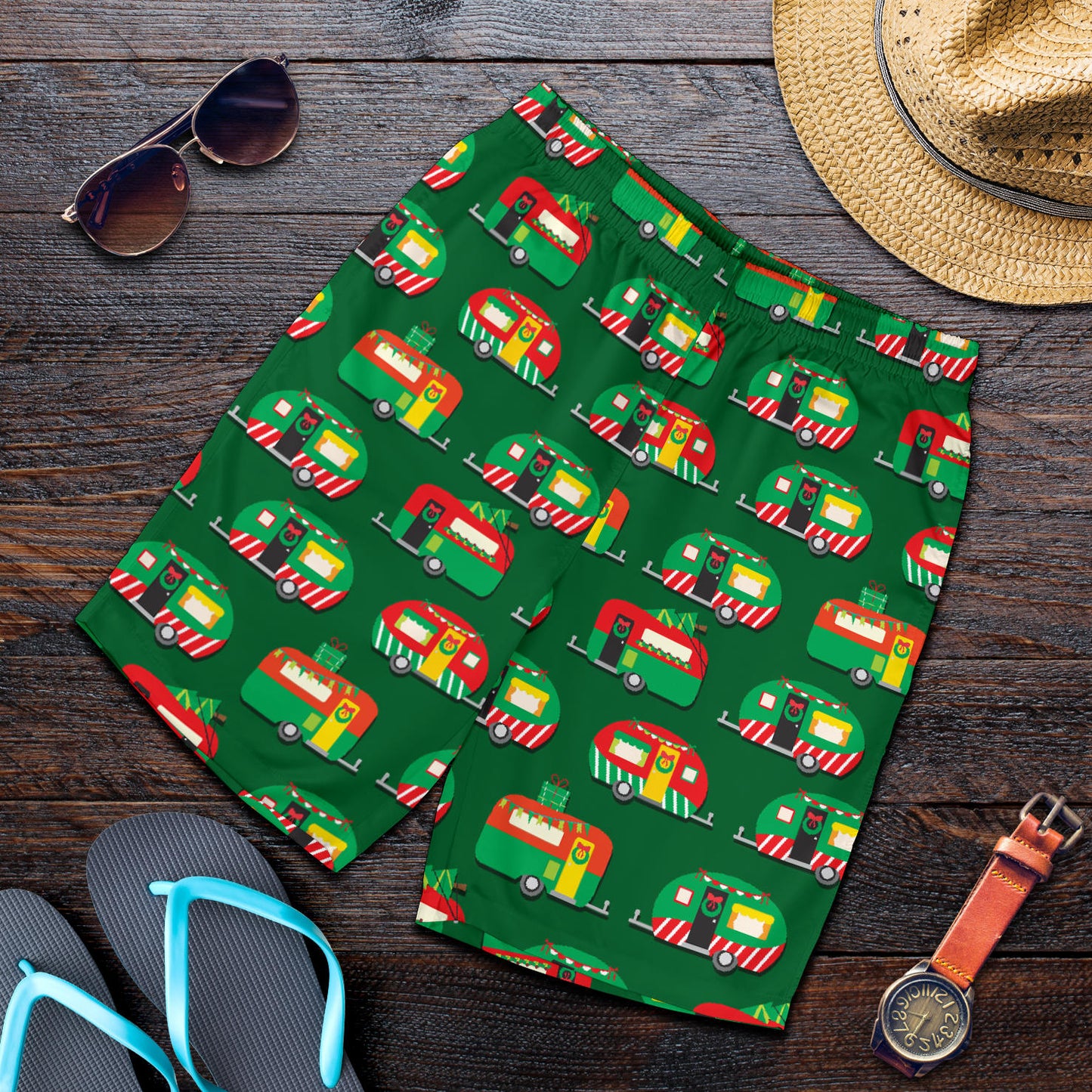 Camper Camping Christmas Themed Print Mens Shorts
