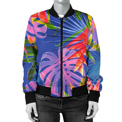 Tropical Flower Pattern Print Design TF025 Women Bomber Jacket