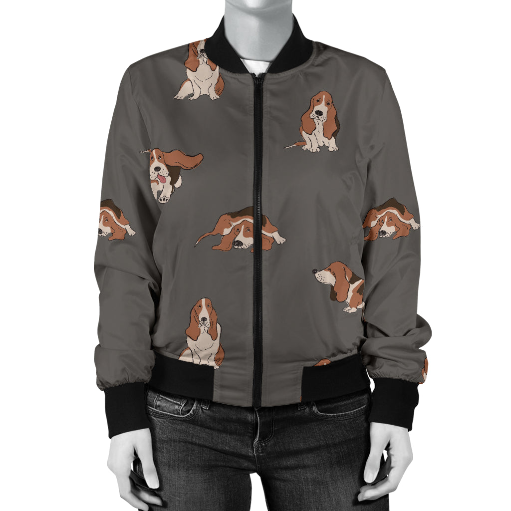 Basset Hound Pattern Print Design 03 Women's Bomber Jacket