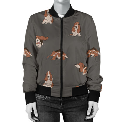 Basset Hound Pattern Print Design 03 Women's Bomber Jacket