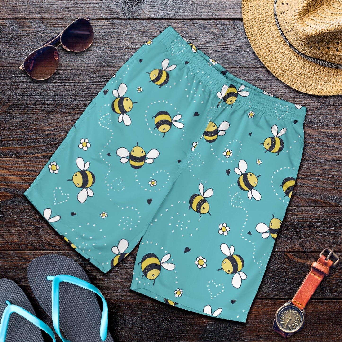 Bee Pattern Print Design BEE02 Mens Shorts