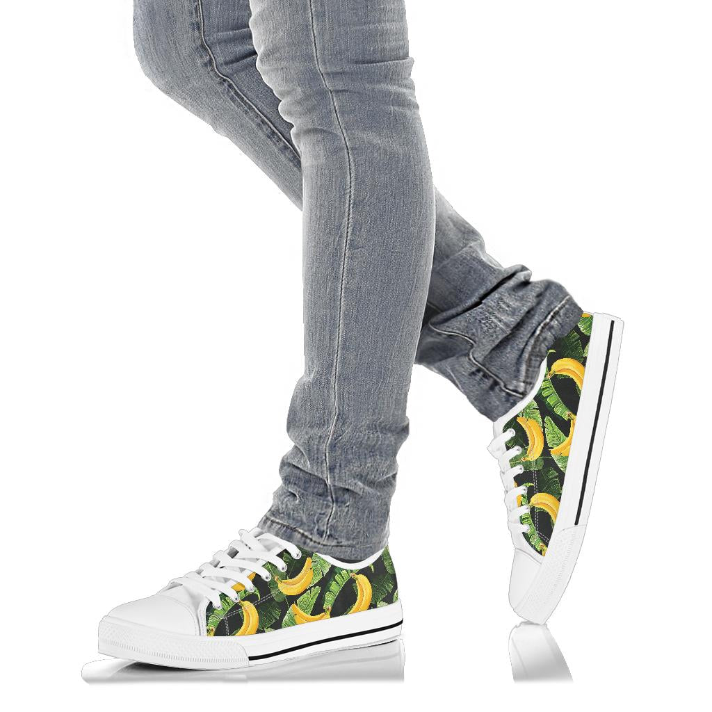 Banana Pattern Print Design BA01 White Bottom Low Top Shoes